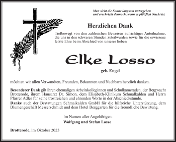 Traueranzeige von Elke Losso von Südthüringer Presse