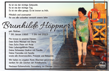 Traueranzeige von Brunhilde Höppner von Südthüringer Presse