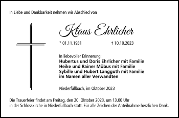 Traueranzeige von Klaus Ehrlicher von Neue Presse Coburg