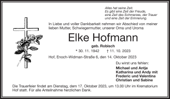 Traueranzeige von Elke Hofmann von Frankenpost