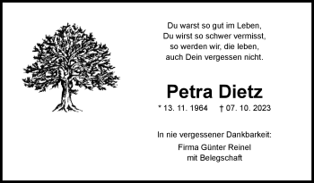 Traueranzeige von Petra Dietz von Frankenpost