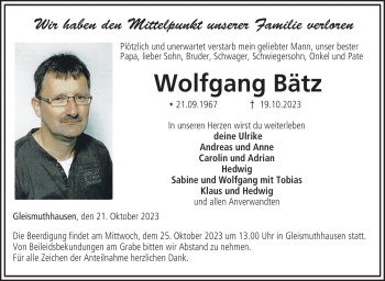 Traueranzeige von Wolfgang Bätz von Neue Presse Coburg