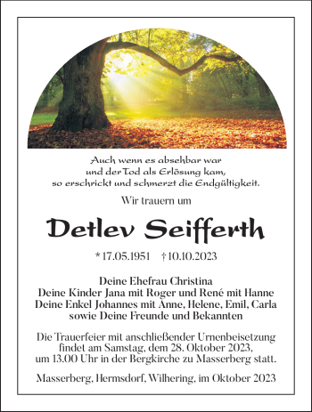Traueranzeige von Detlev Seifferth von Südthüringer Presse