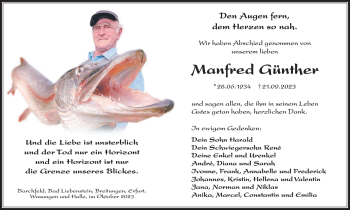 Traueranzeige von Manfred Günther von Südthüringer Presse