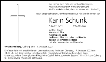Traueranzeige von Karin Schunk von Neue Presse Coburg