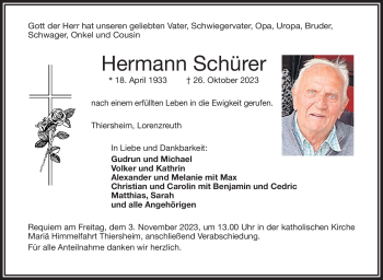 Traueranzeige von Hermann Schürer von Frankenpost