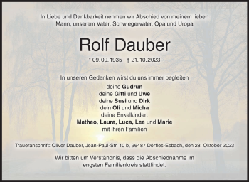 Traueranzeige von Rolf Dauber von Neue Presse Coburg