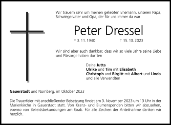 Traueranzeige von Petetr Dressel von Neue Presse Coburg