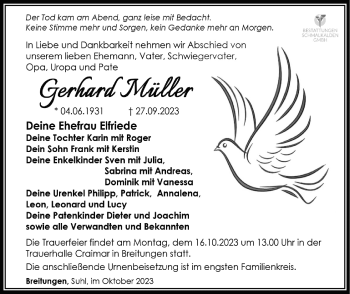 Traueranzeige von Gerhard Müller von Südthüringer Presse