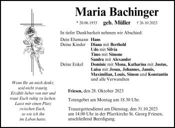 Traueranzeige von Maria Bachinger von Neue Presse Coburg