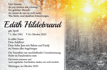 Traueranzeige von Edith Hildebrand von Südthüringer Presse