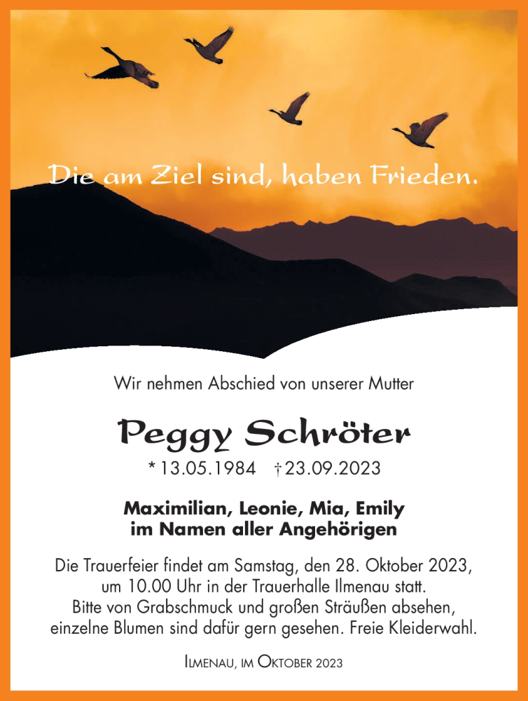  Traueranzeige für Peggy Schröter vom 21.10.2023 aus Südthüringer Presse