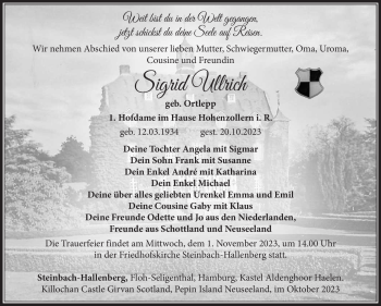 Traueranzeige von Sigrid Ullrich von Südthüringer Presse