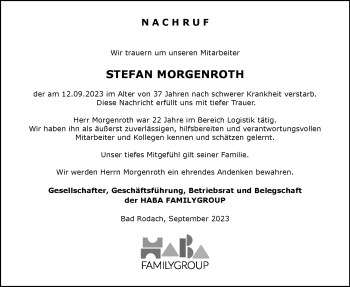 Traueranzeige von STEFAN MORGENROTH von Neue Presse Coburg