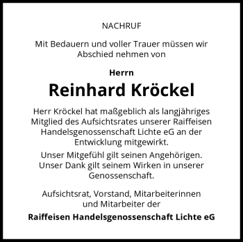Traueranzeige von Reinhard Kröckel von Südthüringer Presse