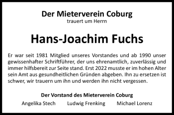 Traueranzeige von Hans-Joachim Fuchs von Neue Presse Coburg