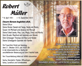Traueranzeige von Robert Müller von Südthüringer Presse