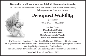 Traueranzeige von Irmgard Schillig von Südthüringer Presse