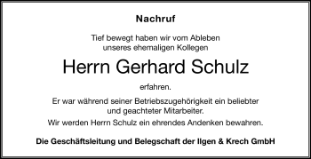 Traueranzeige von Gerhard Schulz von Südthüringer Presse