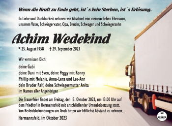 Traueranzeige von Achim Wedekind von Südthüringer Presse