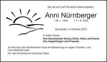 Traueranzeige von Anni Nürnberger von Frankenpost