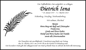 Traueranzeige von Dietrich Iena von Frankenpost