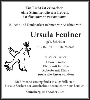 Traueranzeige von Ursula Feulner von Südthüringer Presse