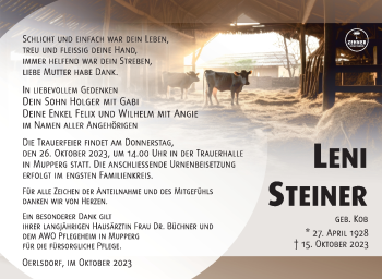 Traueranzeige von Leni Steiner von Südthüringer Presse