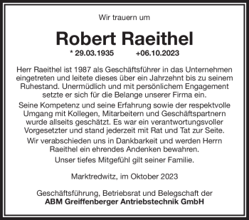Traueranzeige von Robert Raeithel von Frankenpost