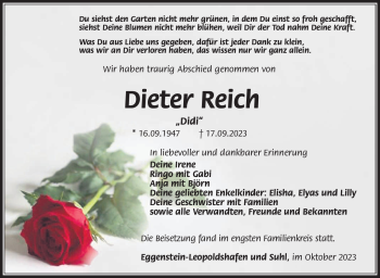 Traueranzeige von Dieter Reich von Südthüringer Presse