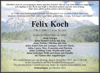 Traueranzeige von Felix Koch von Südthüringer Presse