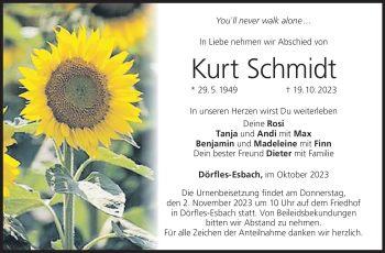 Traueranzeige von Kurt Schmidt von Neue Presse Coburg