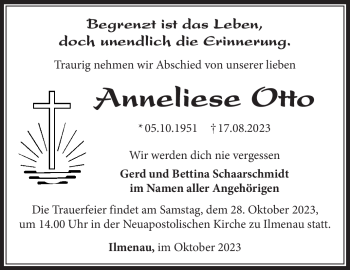 Traueranzeige von Anneliese Otto von Südthüringer Presse