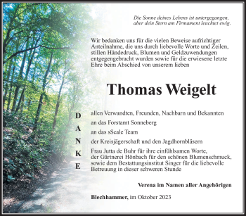Traueranzeige von Thomas Weigelt von Südthüringer Presse