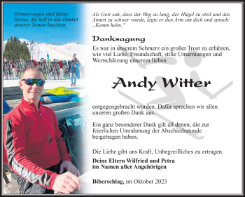 Traueranzeige von Andy Witter von Südthüringer Presse