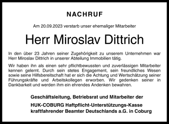 Traueranzeige von Miroslav Dittrich von Neue Presse Coburg