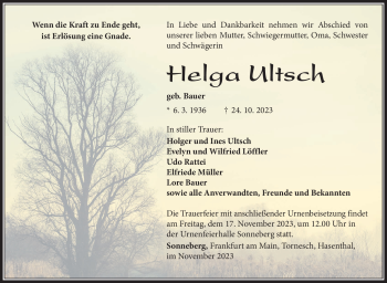 Traueranzeige von Helga Ultsch von Südthüringer Presse
