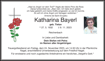 Traueranzeige von Katharina Bayerl von Frankenpost