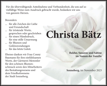Traueranzeige von Christa Bätz von Südthüringer Presse