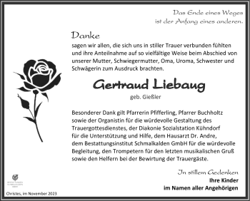 Traueranzeige von Gertraud Liebaug von Südthüringer Presse