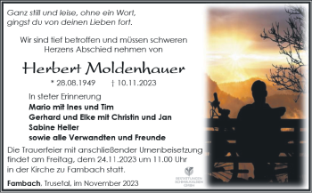 Traueranzeige von Herbert Moldenhauer von Südthüringer Presse