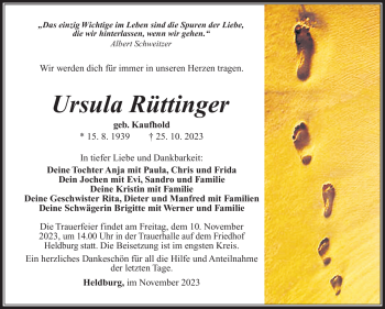 Traueranzeige von Ursula Rüttinger von Südthüringer Presse