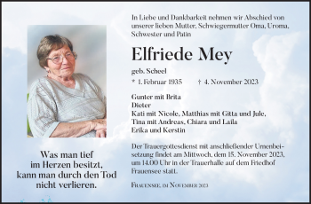 Traueranzeige von Elfriede Mey von Südthüringer Presse