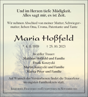 Traueranzeige von Maria Hoßfeld von Südthüringer Presse
