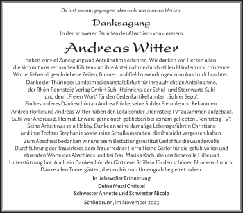 Traueranzeige von Andreas Witter von Südthüringer Presse