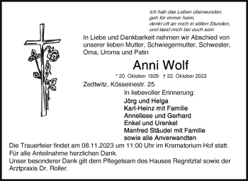 Traueranzeige von Anni Wolf von Frankenpost