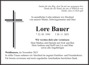 Traueranzeige von Lore Bauer von Neue Presse Coburg