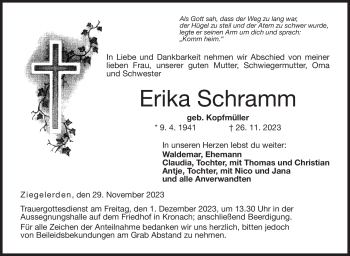 Traueranzeige von Erika Schramm von Neue Presse Coburg