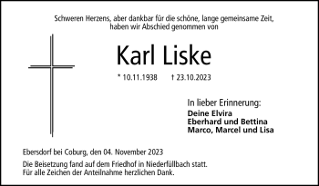 Traueranzeige von Karl Liske von Neue Presse Coburg