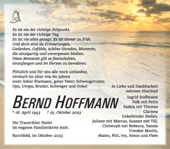 Traueranzeige von Bernd Hoffmann von Südthüringer Presse
